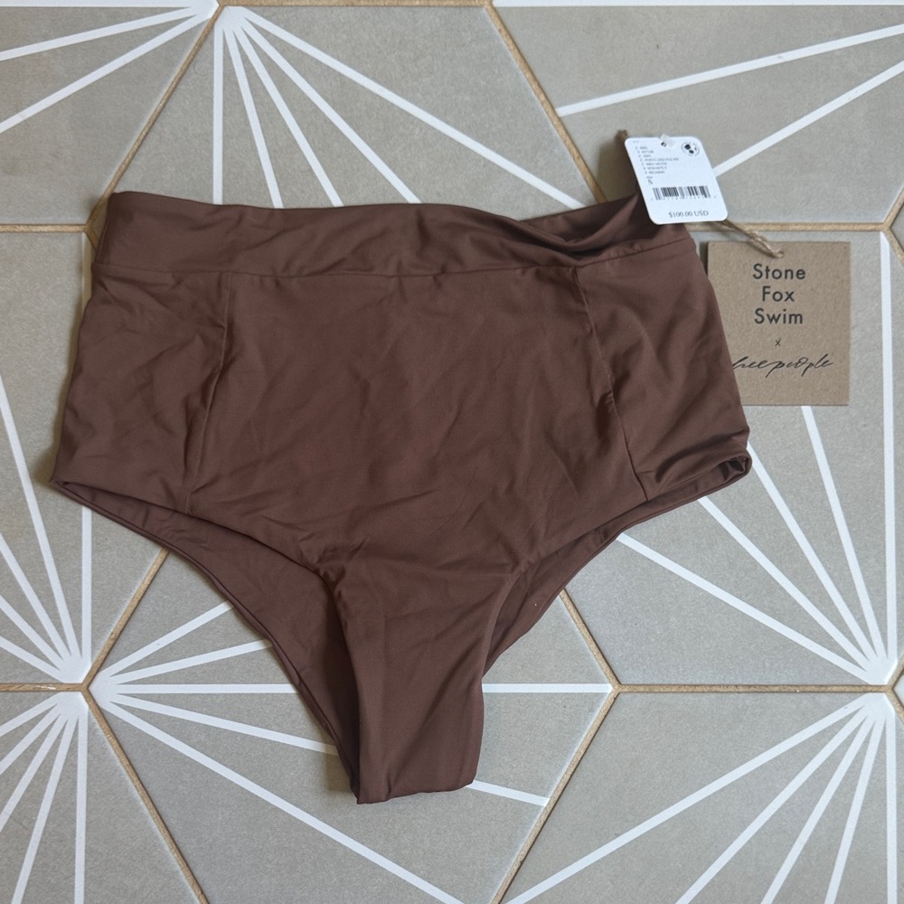 Stone Fox Swim High-Waist Bikini Bottom in Brown